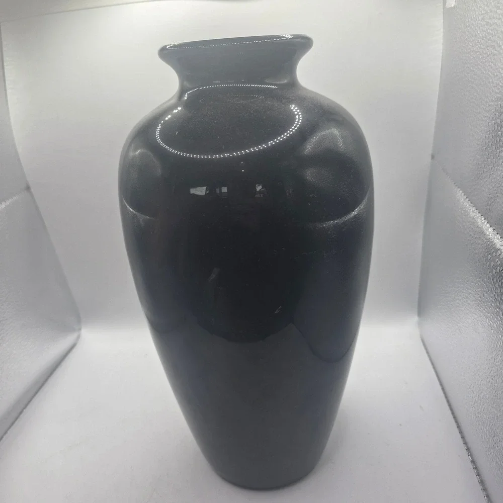Modern Glossy Black Glass Vase Minimalist Contemporary Home Decor Centerpiece